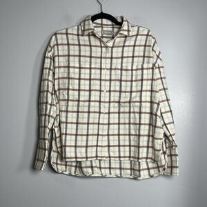 EVERLANE The Boxy Flannel Shirt Size XXS Plaid Brown NEW Casual Comfort Fall